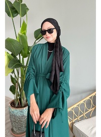 Kolu İpli Büzgülü Mint Abaya