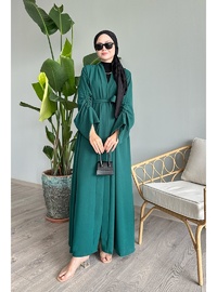 Kolu İpli Büzgülü Mint Abaya