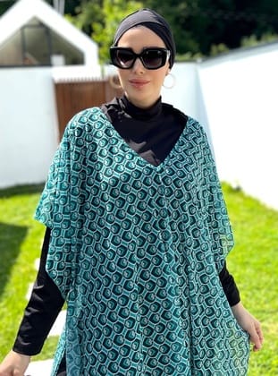 Remsa Tesettür Mayo Üzerine Desenli Tek Kaftan Pareo 430-306 Mint