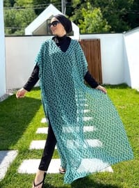 Desenli Pareo-Kaftan Mint Yeşili