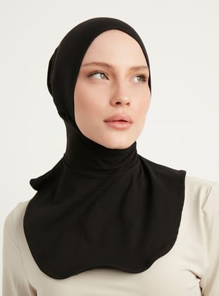 Büzgülü Boyunluklu Pamuk  Penye Bone - Siyah