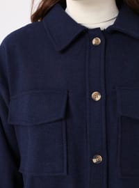 Oversize Cep Detaylı Kaşe Ceket Lacivert