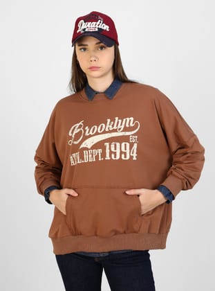 Baskılı Oversize Sweatshirt - Taş rengi - Benin
