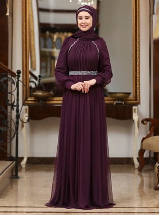 Abiye Elbise - Mor - Azra Design