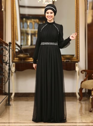 Tesettür Abiye Elbise - Siyah - Azra Design