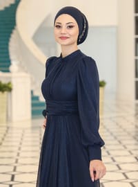 Lacivert Tesettür Abiye Elbise