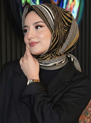 Zebra Desen Altın Soft Pamuk Eşarp