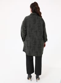 Desenli Oversize Kaşe Ceket - Haki