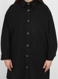 Büyük Beden Oversize Kaşe Ceket - Siyah - Alia