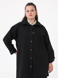 Büyük Beden Oversize Kaşe Ceket - Siyah - Alia