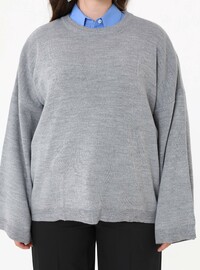 Büyük Beden Oversize Triko Kazak Gri Melanj Alia