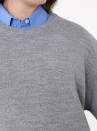 Büyük Beden Oversize Triko Kazak Gri Melanj Alia