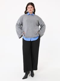 Büyük Beden Oversize Triko Kazak Gri Melanj Alia