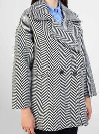 Balık Sırtı Desenli Kaban Siyah Nolia Butik Mood