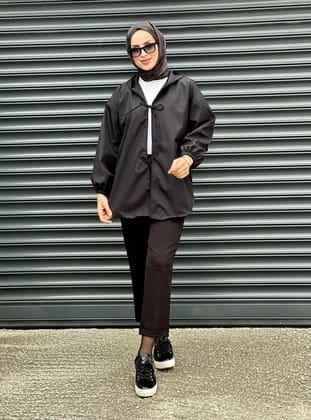 kapşonlu önü baglamalı kimono 