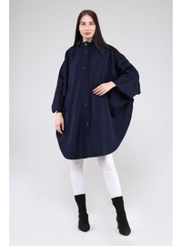 Oversize Kapüşonlu Panço Lacivert