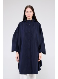 Oversize Kapüşonlu Panço Lacivert