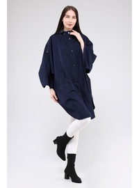 Oversize Kapüşonlu Panço Lacivert