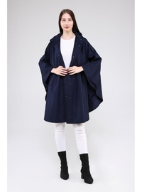 Oversize Kapüşonlu Panço Lacivert