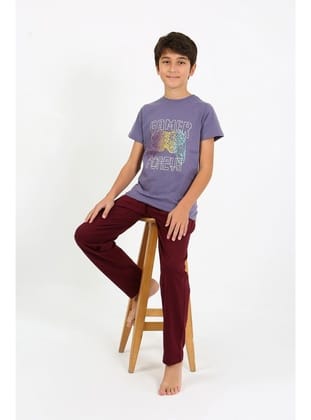 Akbeniz Erkek Çocuk Kısa Kol Penye Pijama Takım 20758 Mor