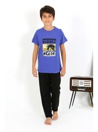 Çocuk Penye Pijama Takımı Saks Mavi