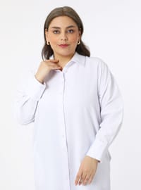 Pamuklu Büyük Beden Poplin Tunik Beyaz