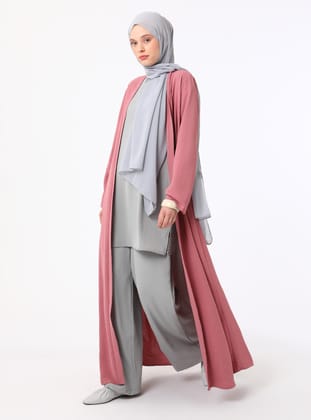 Garni Detaylı Gül Rengi Abaya - Refka