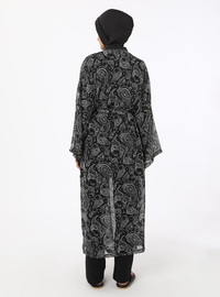 Şal Desen Kimono Siyah Beyaz