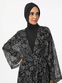 Şal Desen Kimono Siyah Beyaz
