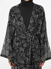 Şal Desen Kimono Siyah Beyaz