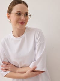 Bisiklet Yaka Yarım Kol Basic Tişört - Beyaz