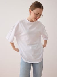 Bisiklet Yaka Yarım Kol Basic Tişört - Beyaz