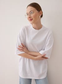 Bisiklet Yaka Yarım Kol Basic Tişört - Beyaz