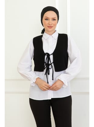 KADIN ÖNDEN BAĞLAMALI RAHAT KALIP TRİKO YELEK SİYAH