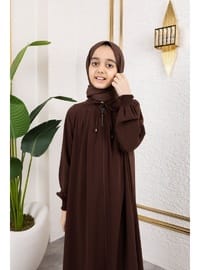Bağcıklı Pileli Çocuk Ferace Kahverengi