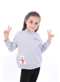 Kız Çocuk Polar Ayıcık Sweatshirt Gri Melanj