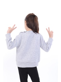 Kız Çocuk Polar Ayıcık Sweatshirt Gri Melanj