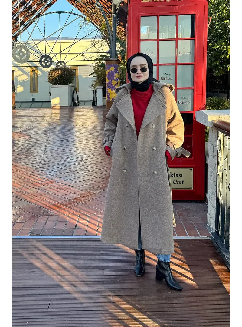 Apolet Detaylı Kaşe Kaban Kahve