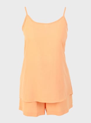 Yumuşak Tuşeli Pijama Takım - Turuncu - Refka