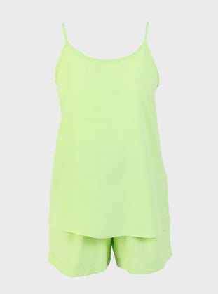 Yumuşak Tuşeli Pijama Takım - Lime - Refka