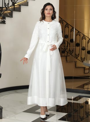 Orkide Abaya Takım - Beyaz - Elben Moda