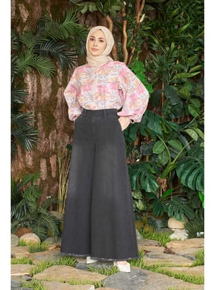 1153-Püsküllü Pantolon Etek Füme