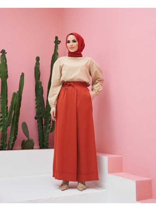 1155-Ancelina Pantolon Etek Tarçın
