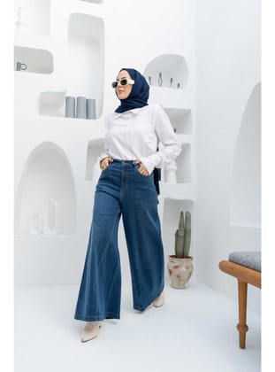 1162-Denim Pantolon Etek Koyu Mavi