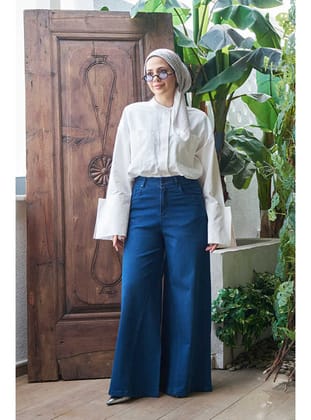 1162-Denim Pantolon Etek Lacivert