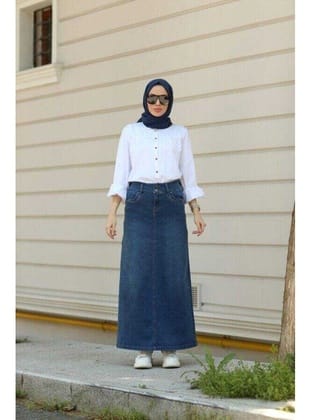 2058-Denim Etek Koyu Mavi