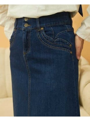 2266-Denim Etek Lacivert