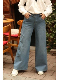 Bol Paça Denim Pantolon Mavi