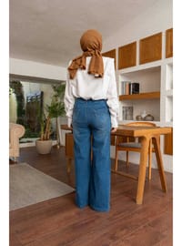 Bol Paça Denim Pantolon Mavi