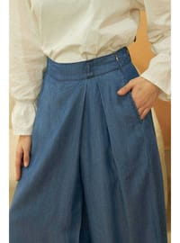 Denim Tensel Pantolon Etek Koyu Mavi